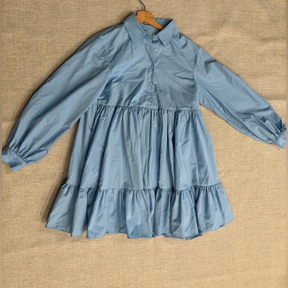 Kuose Blue Longsleeve Lightweight Button Dress